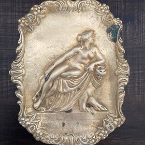 Vtg Brass Goddes Dish Trinket Tray Ashtray Mid Century Modern Scalloped Boarder